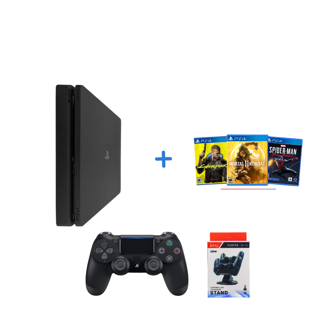 PlayStation 4 Slim 500GB + Juego a elección + Control + Maletín + Base de carga para controles