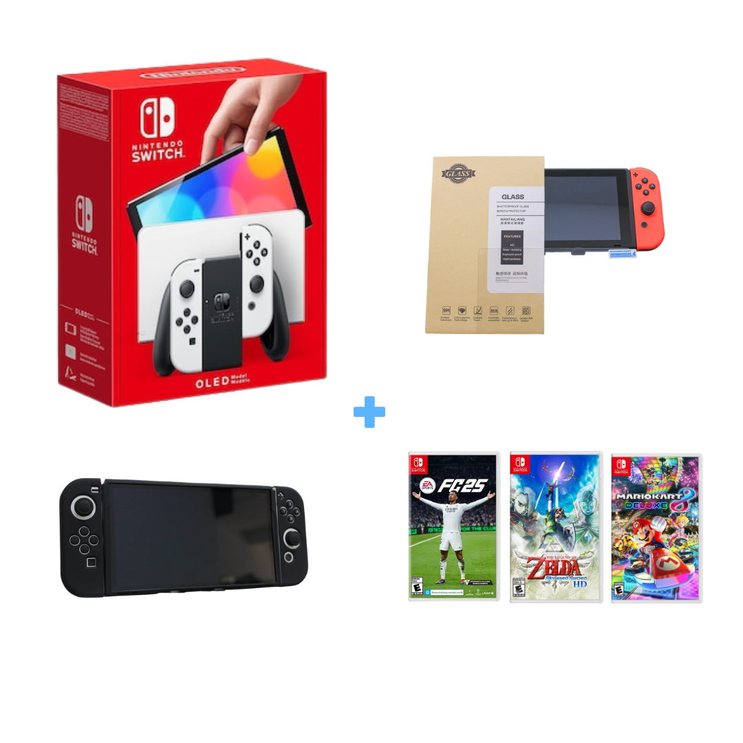 Nintendo Switch Oled (Neon-Blanco) + Juego a elección + Protector de pantalla + Cover