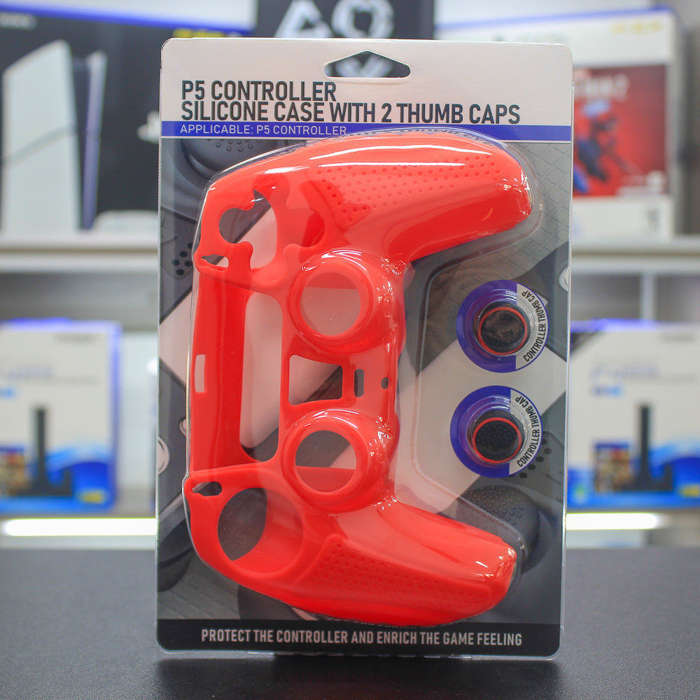 Cover de silicón y protector de cap rojo para mando de PS5