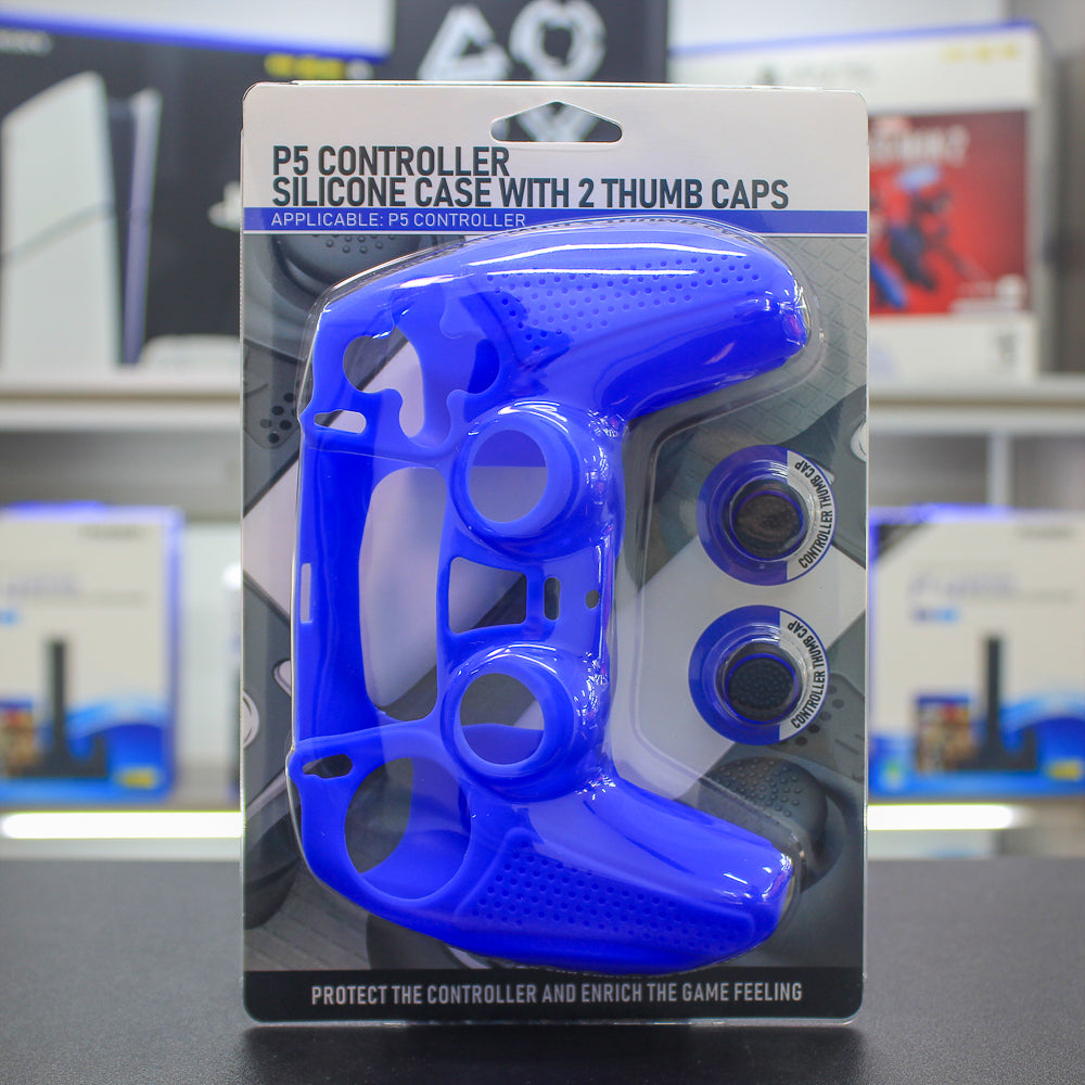 Cover de silicón y protector de cap azul para mando de PS5