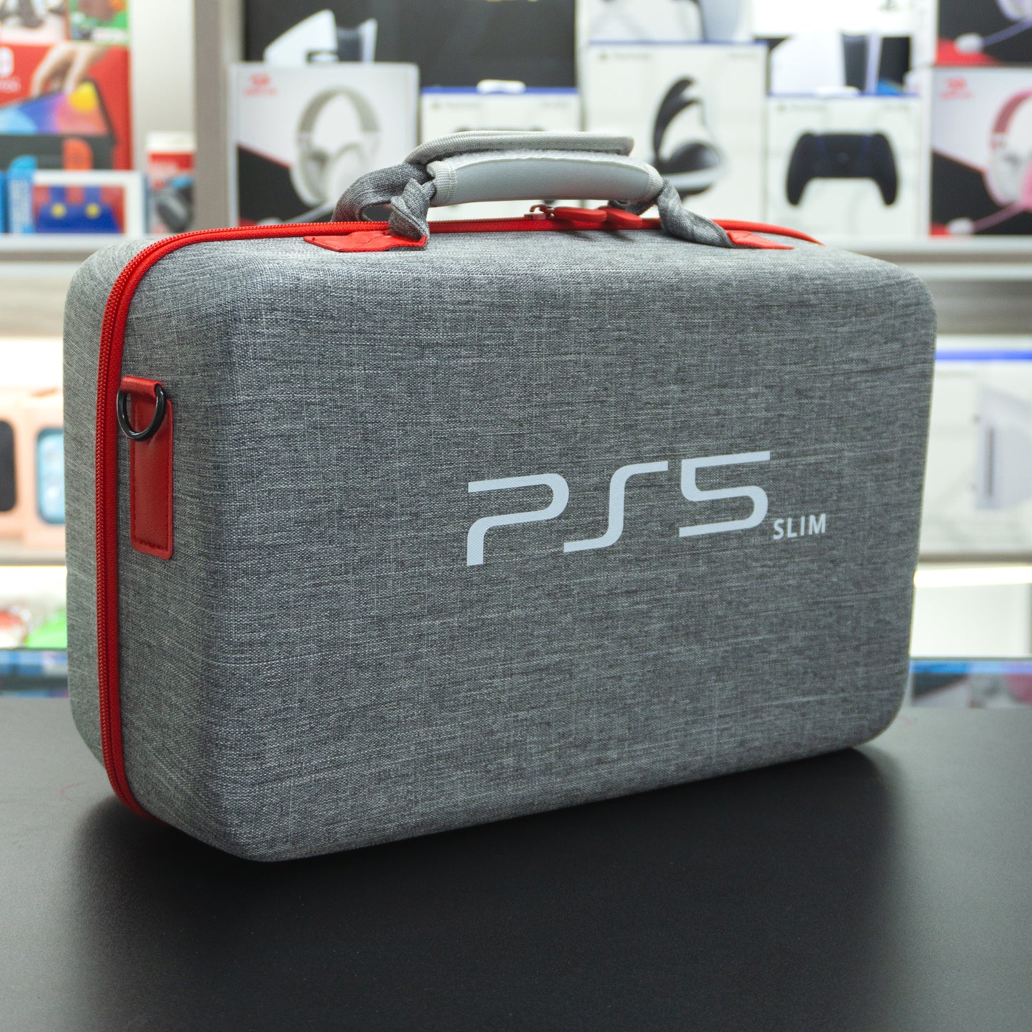 Maletín anti-golpes gris con rojo para PS5 Slim